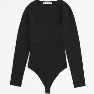 Abercrombie & Fitch Stretch Ribbed Knit Sweater Bodysuit off White sz M in Black